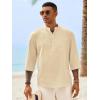 image:imageRuncati Mens Casual Henley Shirts 34 Sleeve Band Collar Cotton Linen Shirt Summer Beach Hippie TShirts with PocketBeige