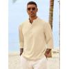 image:imageRuncati Mens Casual Henley Shirts 34 Sleeve Band Collar Cotton Linen Shirt Summer Beach Hippie TShirts with PocketBeige