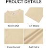 image:imageRuncati Mens Casual Henley Shirts 34 Sleeve Band Collar Cotton Linen Shirt Summer Beach Hippie TShirts with PocketBeige