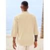 image:imageRuncati Mens Casual Henley Shirts 34 Sleeve Band Collar Cotton Linen Shirt Summer Beach Hippie TShirts with PocketBeige