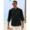 image:imageRuncati Mens Casual Henley Shirts 34 Sleeve Band Collar Cotton Linen Shirt Summer Beach Hippie TShirts with PocketBlack