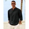 image:imageRuncati Mens Casual Henley Shirts 34 Sleeve Band Collar Cotton Linen Shirt Summer Beach Hippie TShirts with PocketBlack