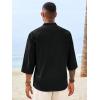 image:imageRuncati Mens Casual Henley Shirts 34 Sleeve Band Collar Cotton Linen Shirt Summer Beach Hippie TShirts with PocketBlack
