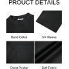 image:imageRuncati Mens Casual Henley Shirts 34 Sleeve Band Collar Cotton Linen Shirt Summer Beach Hippie TShirts with PocketBlack