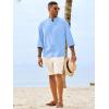 image:imageRuncati Mens Casual Henley Shirts 34 Sleeve Band Collar Cotton Linen Shirt Summer Beach Hippie TShirts with PocketBlue