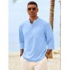 image:imageRuncati Mens Casual Henley Shirts 34 Sleeve Band Collar Cotton Linen Shirt Summer Beach Hippie TShirts with PocketBlue