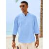 image:imageRuncati Mens Casual Henley Shirts 34 Sleeve Band Collar Cotton Linen Shirt Summer Beach Hippie TShirts with PocketBlue