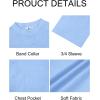 image:imageRuncati Mens Casual Henley Shirts 34 Sleeve Band Collar Cotton Linen Shirt Summer Beach Hippie TShirts with PocketBlue