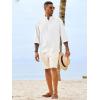 image:imageRuncati Mens Casual Henley Shirts 34 Sleeve Band Collar Cotton Linen Shirt Summer Beach Hippie TShirts with PocketWhite