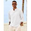 image:imageRuncati Mens Casual Henley Shirts 34 Sleeve Band Collar Cotton Linen Shirt Summer Beach Hippie TShirts with PocketWhite