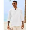 image:imageRuncati Mens Casual Henley Shirts 34 Sleeve Band Collar Cotton Linen Shirt Summer Beach Hippie TShirts with PocketWhite