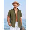 image:imageRuncati Mens Linen Cuban Guayabera Shirts Button Down Short Sleeve Shirt Cotton Hippie Summer Beach Vacation ShirtsArmy Green