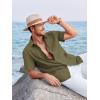 image:imageRuncati Mens Linen Cuban Guayabera Shirts Button Down Short Sleeve Shirt Cotton Hippie Summer Beach Vacation ShirtsArmy Green