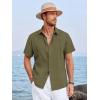 image:imageRuncati Mens Linen Cuban Guayabera Shirts Button Down Short Sleeve Shirt Cotton Hippie Summer Beach Vacation ShirtsArmy Green