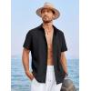 image:imageRuncati Mens Linen Cuban Guayabera Shirts Button Down Short Sleeve Shirt Cotton Hippie Summer Beach Vacation ShirtsBlack
