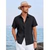 image:imageRuncati Mens Linen Cuban Guayabera Shirts Button Down Short Sleeve Shirt Cotton Hippie Summer Beach Vacation ShirtsBlack