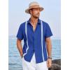 image:imageRuncati Mens Linen Cuban Guayabera Shirts Button Down Short Sleeve Shirt Cotton Hippie Summer Beach Vacation ShirtsBlue