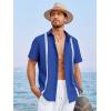 image:imageRuncati Mens Linen Cuban Guayabera Shirts Button Down Short Sleeve Shirt Cotton Hippie Summer Beach Vacation ShirtsBlue