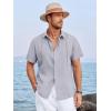 image:imageRuncati Mens Linen Cuban Guayabera Shirts Button Down Short Sleeve Shirt Cotton Hippie Summer Beach Vacation ShirtsGrey