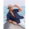 image:imageRuncati Mens Linen Cuban Guayabera Shirts Button Down Short Sleeve Shirt Cotton Hippie Summer Beach Vacation ShirtsNavy