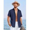 image:imageRuncati Mens Linen Cuban Guayabera Shirts Button Down Short Sleeve Shirt Cotton Hippie Summer Beach Vacation ShirtsNavy