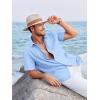 image:imageRuncati Mens Linen Cuban Guayabera Shirts Button Down Short Sleeve Shirt Cotton Hippie Summer Beach Vacation ShirtsSky Blue