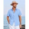 image:imageRuncati Mens Linen Cuban Guayabera Shirts Button Down Short Sleeve Shirt Cotton Hippie Summer Beach Vacation ShirtsSky Blue