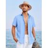 image:imageRuncati Mens Linen Cuban Guayabera Shirts Button Down Short Sleeve Shirt Cotton Hippie Summer Beach Vacation ShirtsSky Blue