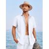 image:imageRuncati Mens Linen Cuban Guayabera Shirts Button Down Short Sleeve Shirt Cotton Hippie Summer Beach Vacation ShirtsWhite
