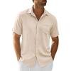image:imageRuncati Mens Button Down Shirts Casual Short Sleeve Linen Shirt Summer Beach Textured Tops with PocketBeige