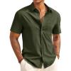 image:imageRuncati Mens Button Down Shirts Short Sleeve Casual Dress Shirt Summer Untucked Shirts with PocketArmy Green