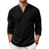 image:imageRuncati Mens Casual Henley Shirts 34 Sleeve Band Collar Cotton Linen Shirt Summer Beach Hippie TShirts with PocketBlack