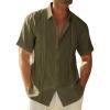 image:imageRuncati Mens Linen Cuban Guayabera Shirts Button Down Short Sleeve Shirt Cotton Hippie Summer Beach Vacation ShirtsArmy Green
