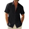 image:imageRuncati Mens Linen Cuban Guayabera Shirts Button Down Short Sleeve Shirt Cotton Hippie Summer Beach Vacation ShirtsBlack