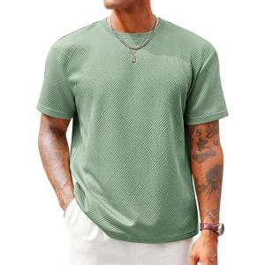 image:imageRuncati Mens Casual TShirts Short Sleeve Crewneck Summer Stretchy Shirt Textured Jacquard TopsMint Green