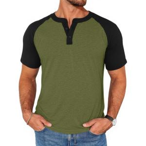 image:imageRuncati Mens Henley Shirts Raglan Short Sleeve Casual Baseball Tees Summer Classic Color Block Workout T ShirtsArmy Green