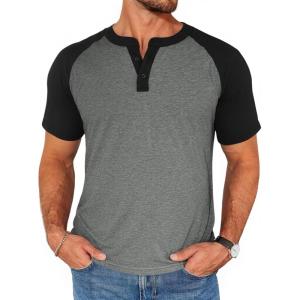 image:imageRuncati Mens Henley Shirts Raglan Short Sleeve Casual Baseball Tees Summer Classic Color Block Workout T ShirtsDark Grey