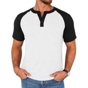 image:imageRuncati Mens Henley Shirts Raglan Short Sleeve Casual Baseball Tees Summer Classic Color Block Workout T ShirtsWhite