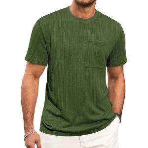 image:imageRuncati Mens Short Sleeve TShirts Casual Knit Texture Crewneck Pocket Tee Tops Loose Fit Summer ShirtArmy Green