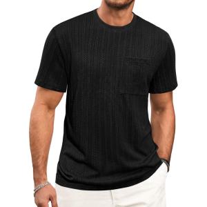 image:imageRuncati Mens Short Sleeve TShirts Casual Knit Texture Crewneck Pocket Tee Tops Loose Fit Summer ShirtBlack