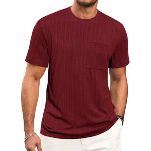 image:imageRuncati Mens Short Sleeve TShirts Casual Knit Texture Crewneck Pocket Tee Tops Loose Fit Summer ShirtBurgundy
