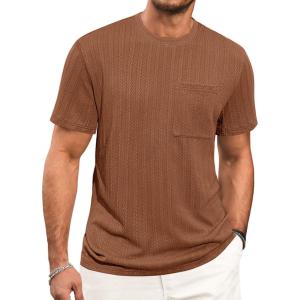 image:imageRuncati Mens Short Sleeve TShirts Casual Knit Texture Crewneck Pocket Tee Tops Loose Fit Summer ShirtCoffee