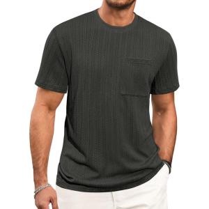 image:imageRuncati Mens Short Sleeve TShirts Casual Knit Texture Crewneck Pocket Tee Tops Loose Fit Summer ShirtDark Grey