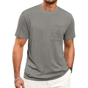 image:imageRuncati Mens Short Sleeve TShirts Casual Knit Texture Crewneck Pocket Tee Tops Loose Fit Summer ShirtGrey
