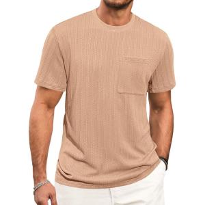 image:imageRuncati Mens Short Sleeve TShirts Casual Knit Texture Crewneck Pocket Tee Tops Loose Fit Summer ShirtLight Brown