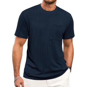 image:imageRuncati Mens Short Sleeve TShirts Casual Knit Texture Crewneck Pocket Tee Tops Loose Fit Summer ShirtNavy Blue