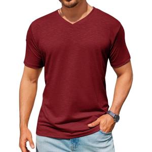 image:imageRuncati Mens TShirts Short Sleeve V Neck Casual Classic Shirt Summer Stretchy Regular Fit Lightweight TeesBurgundy