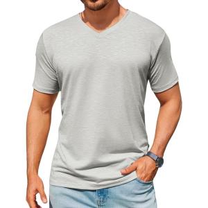 image:imageRuncati Mens TShirts Short Sleeve V Neck Casual Classic Shirt Summer Stretchy Regular Fit Lightweight TeesLight Grey