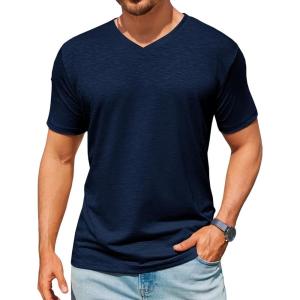 image:imageRuncati Mens TShirts Short Sleeve V Neck Casual Classic Shirt Summer Stretchy Regular Fit Lightweight TeesNavy