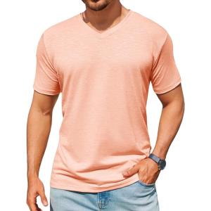 image:imageRuncati Mens TShirts Short Sleeve V Neck Casual Classic Shirt Summer Stretchy Regular Fit Lightweight TeesPink